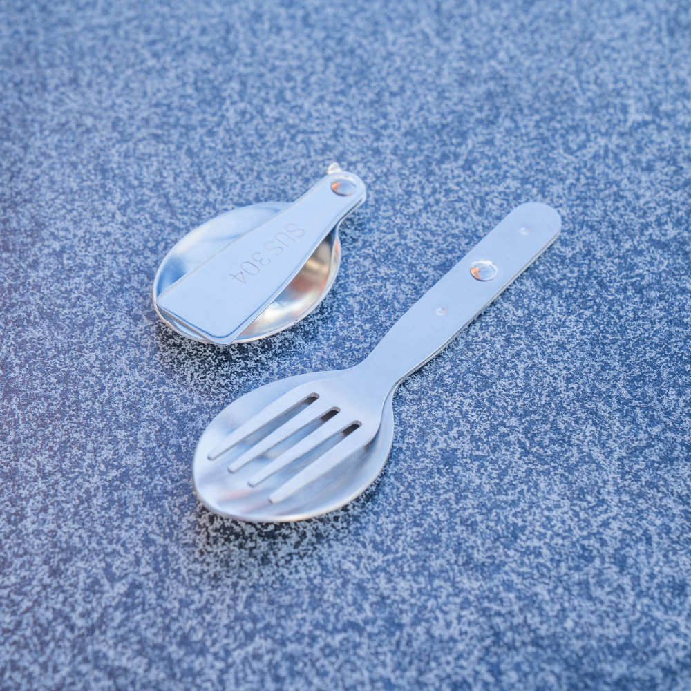 Edelstahl Klapplöffel/Löffel-Gabel 2er Set